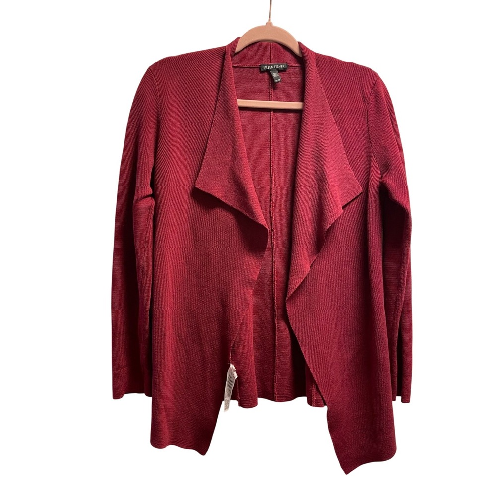 Eileen Fisher Silk Cardigan Sweater Sz XS Red Open Front Quiet Luxury Capsule